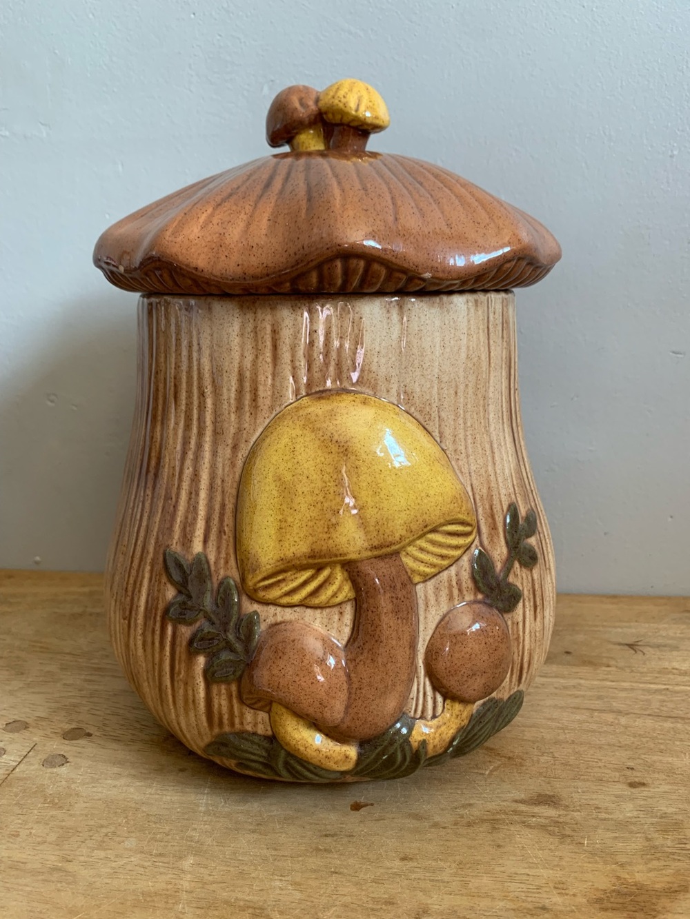 Arnels vintage groovy large 70s Mushroom glazed canister 8.5”